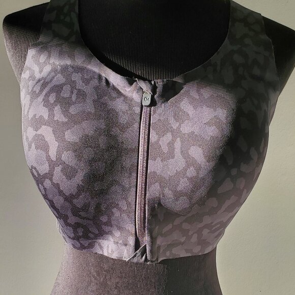 Lululemon, Enlite Bra, Zip Front, Camo, Deep Coal, Size E36, - Picture 1 of 7